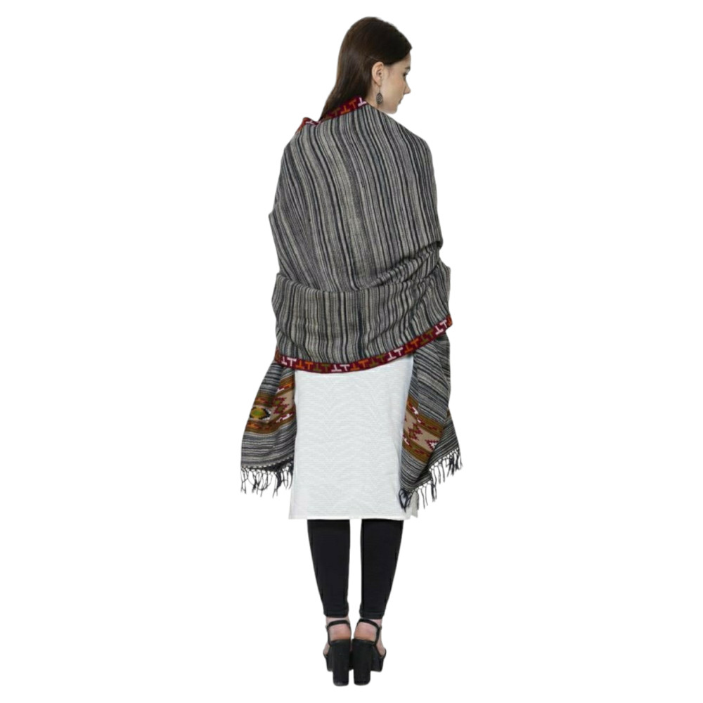 Himalayan Yak woolen shawl in kinnauri arrow design with side border - 0