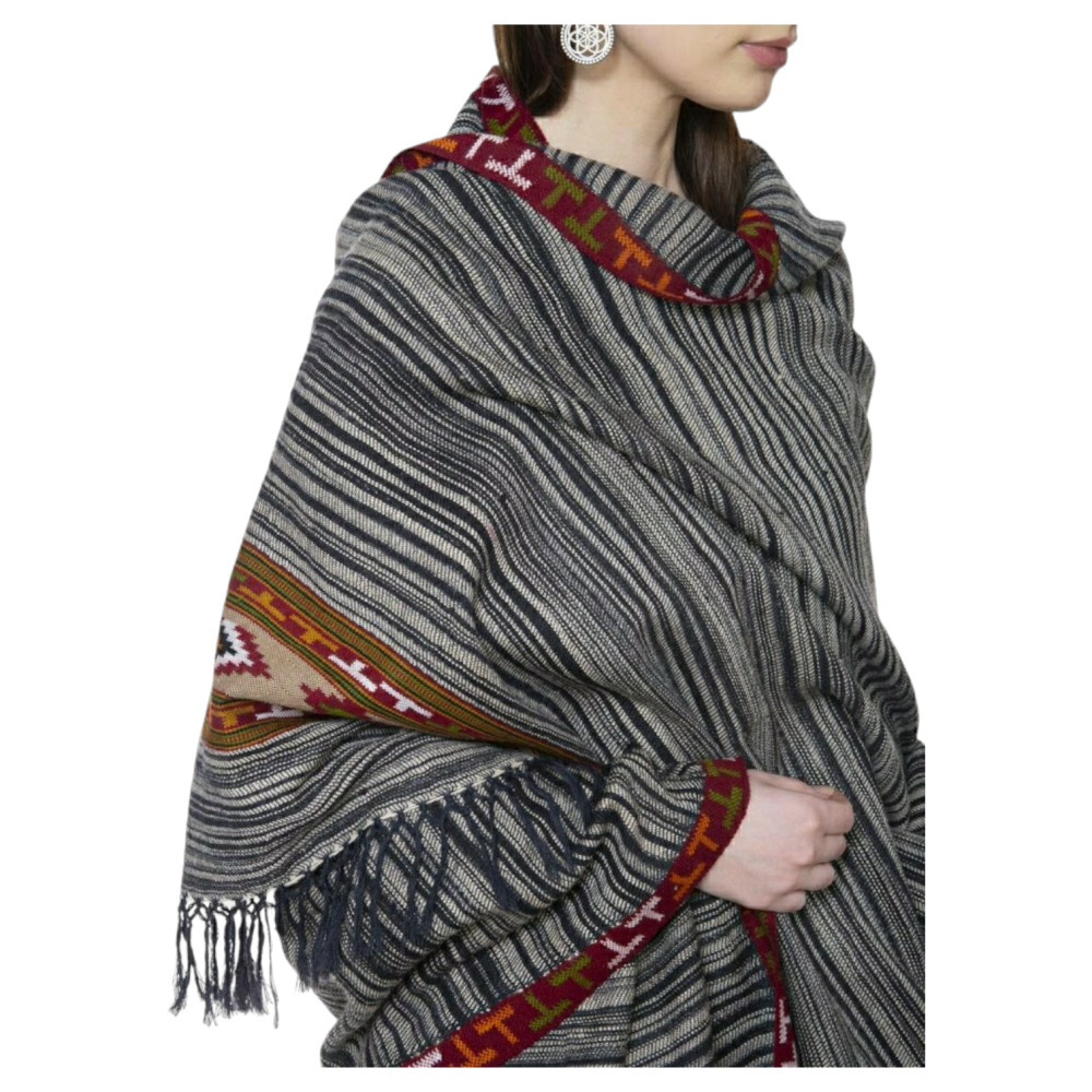 Himalayan Yak woolen shawl in kinnauri arrow design with side border - 1