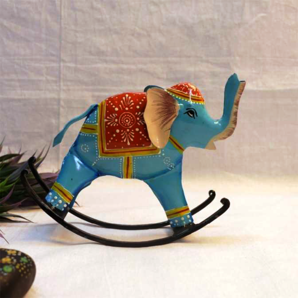 Iron Painted Multicolour Rocking Elephant