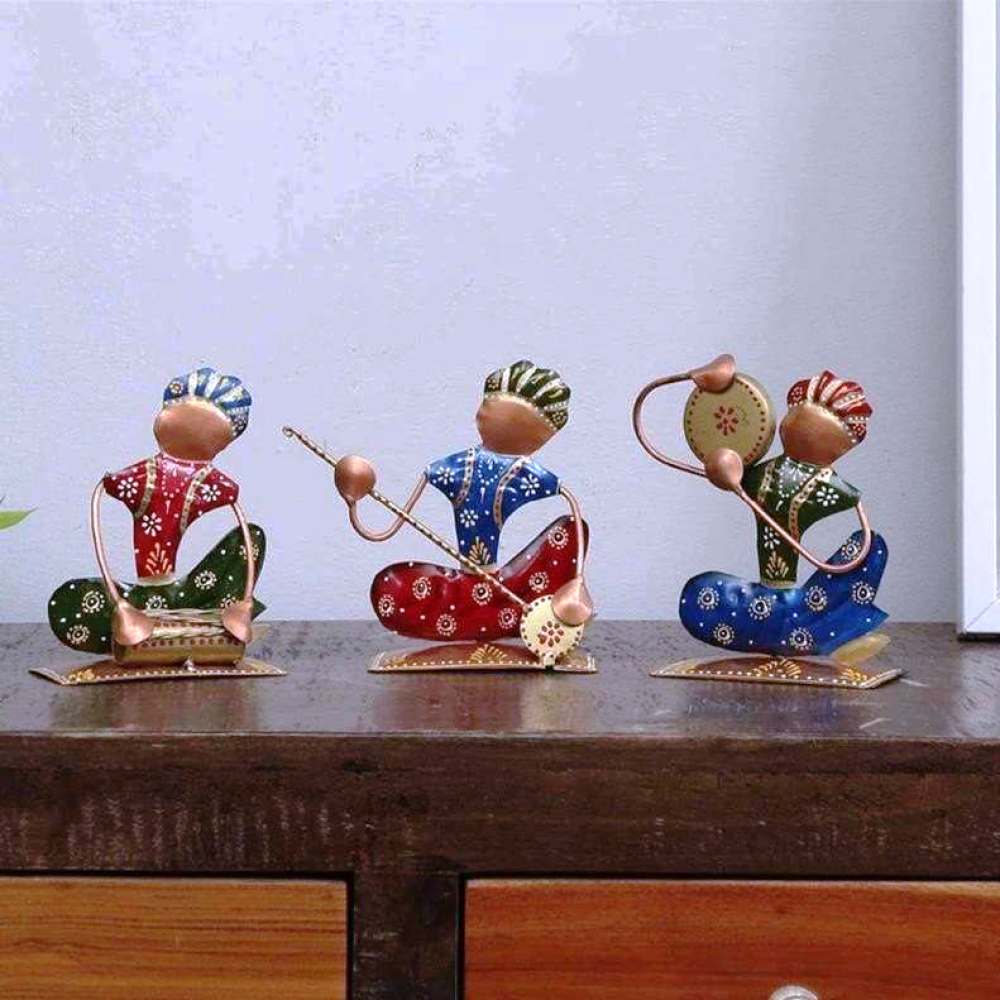 Iron Painted Sitting Musicians Set Of 3