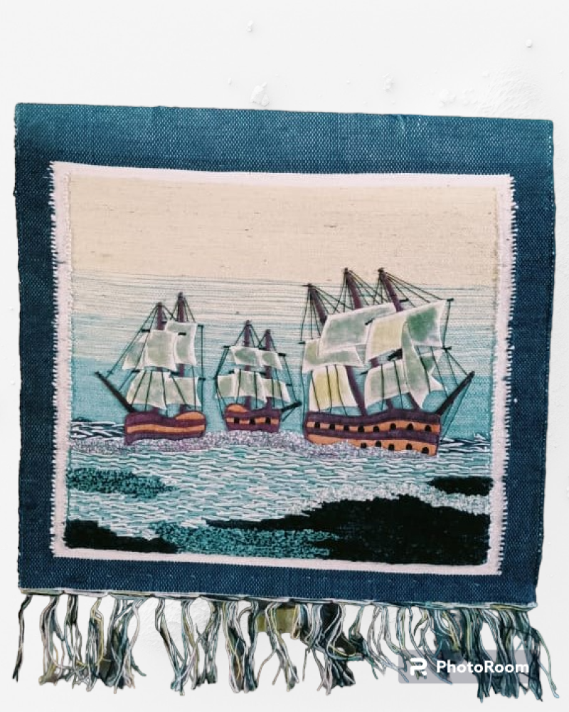 Jute Wall Hanging Ocean with Ships - 0