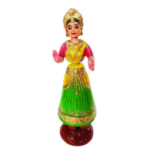 Handmade Dancing Doll Kondapalli Bommallu Toy With Green Dress