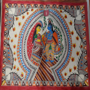 Krishna And Radha In Brindavan Madhubani Painting