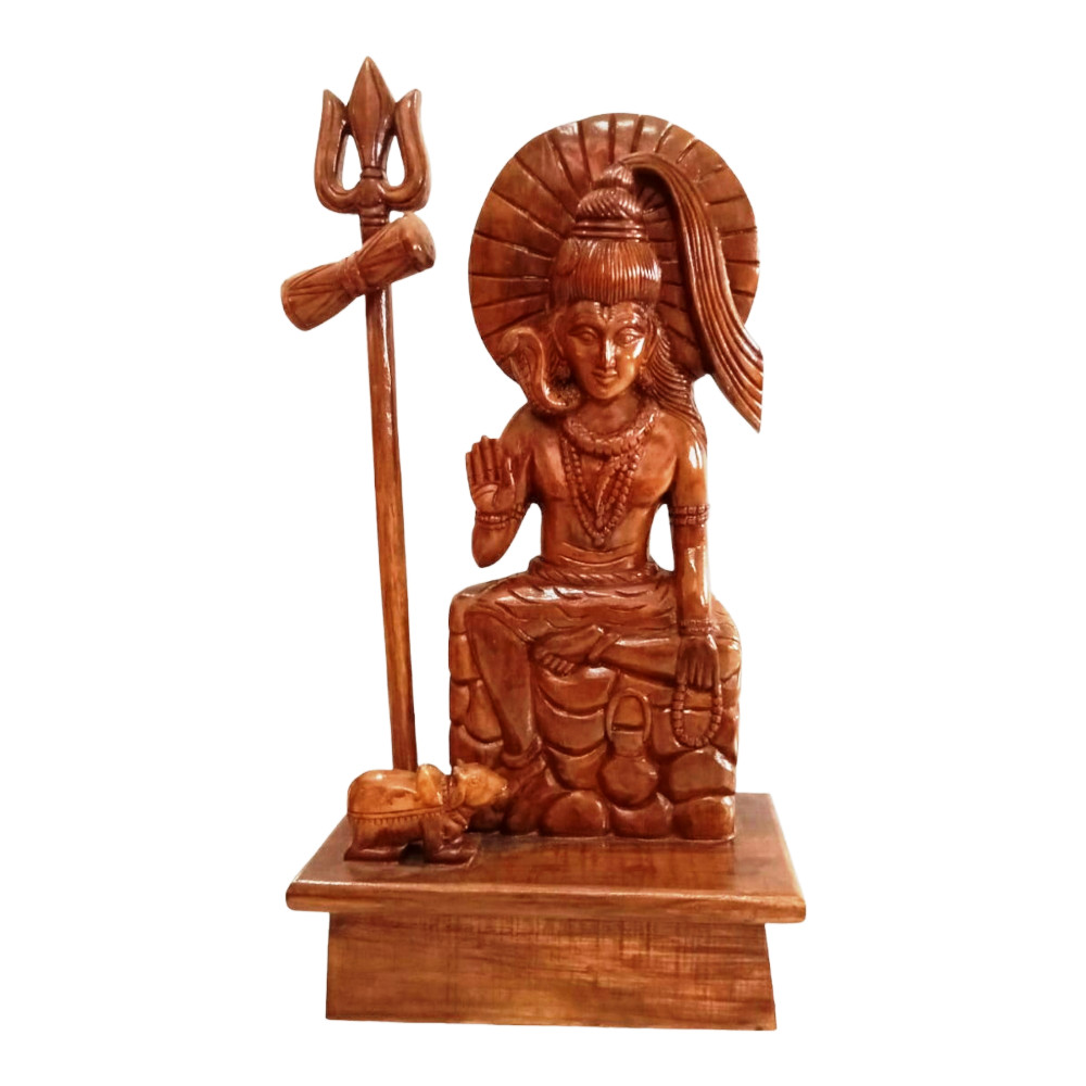 Lord Shiva with Trishul Baster Woooden Craft