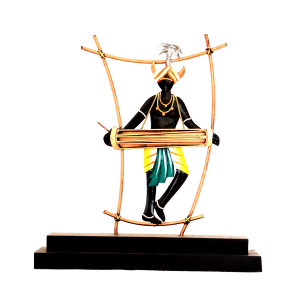 Maadia with instruments inside bamboo frame figurine