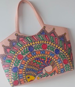 Madhubani pink fish design bag