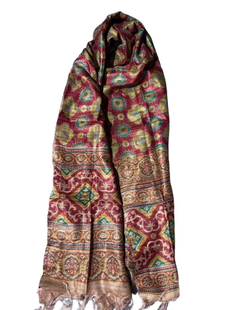 Maroon printed Tussar Dupatta