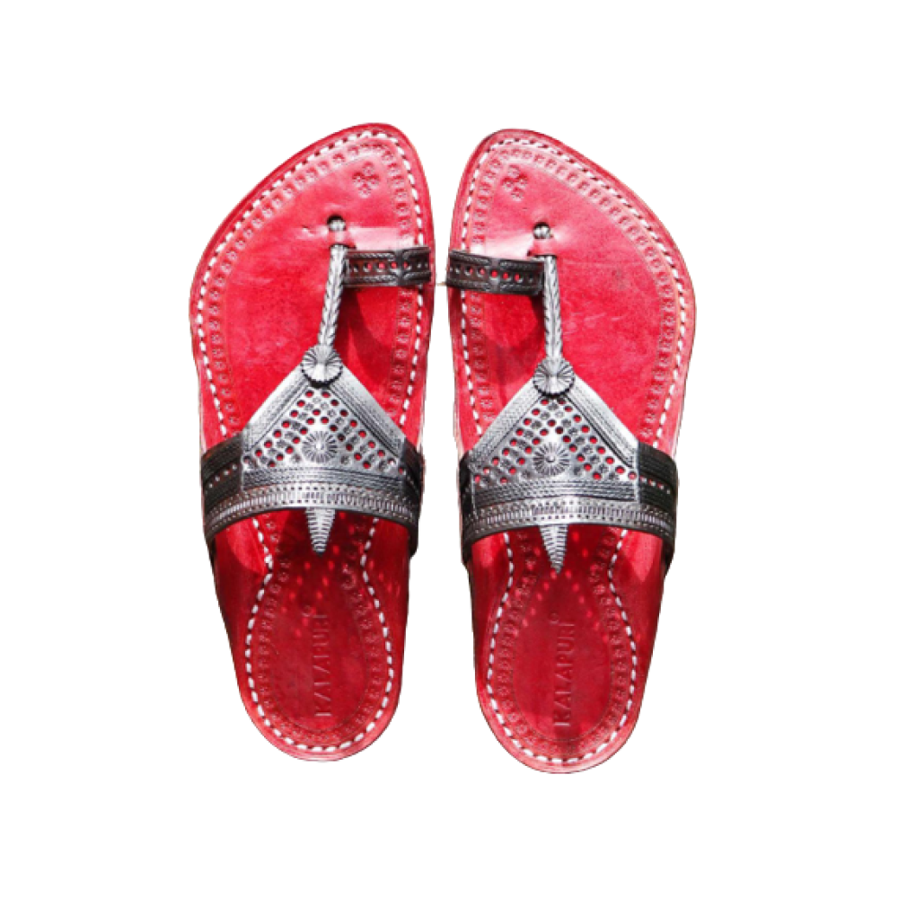 Men - Maroon & Silver Chappal