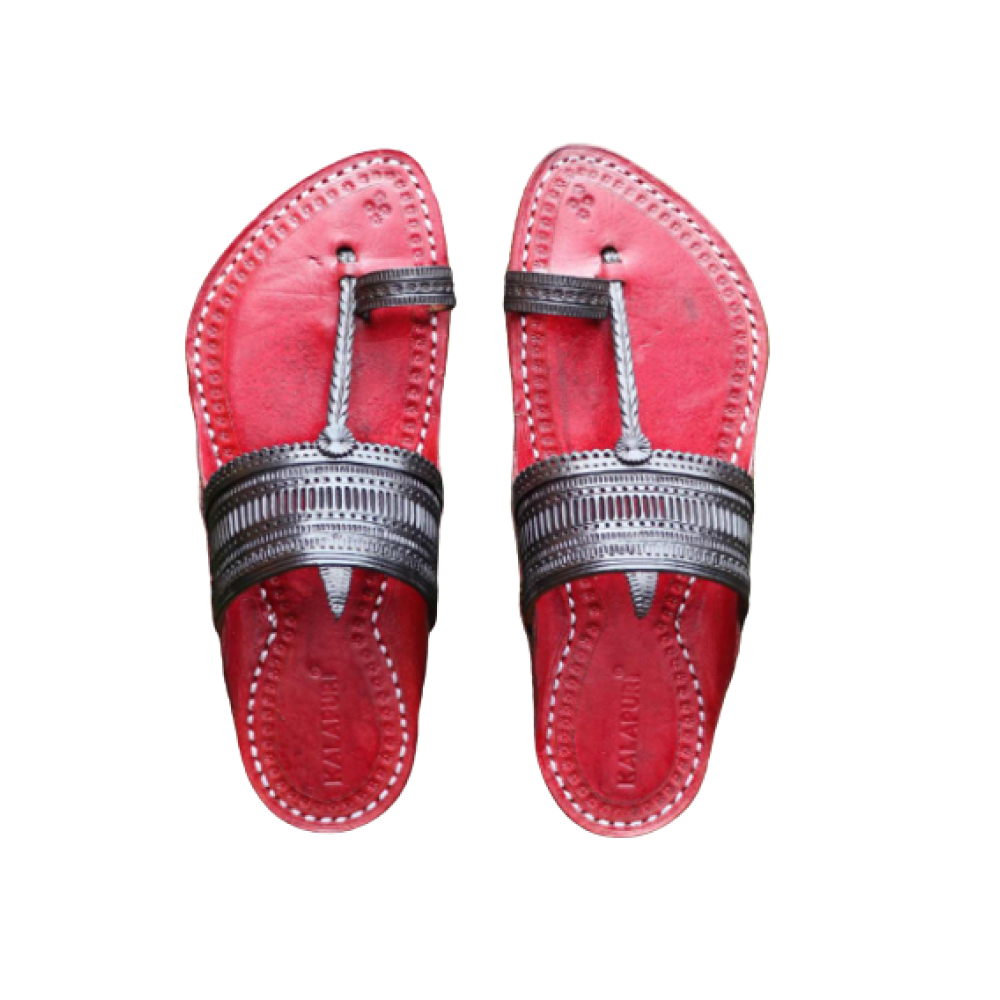 Men - Maroon & Silver Chappal (I)