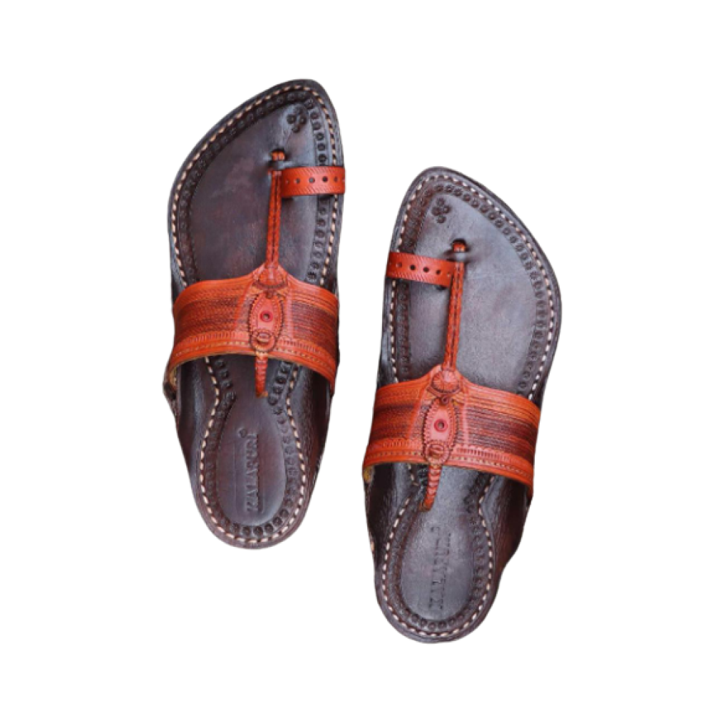 Men - Orange & Brown Chappal