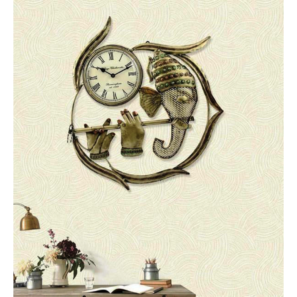 Metal Painted Ganesha Wall Clock Décor