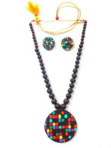 Multi-Black Bankura Panchmura Terracotta Craft Necklace Jewellery Set