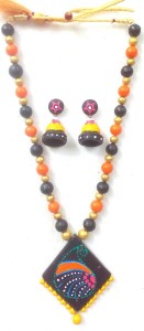 Multi-Black Kite Design Bankura Panchmura Terracotta Craft Necklace Jewellery Set