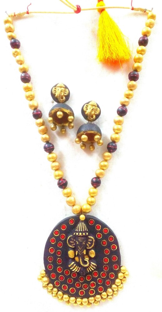 Multi-color Lord Ganesha Bankura Panchmura Terracotta Craft Necklace Jewellery Set