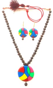 Multi-color Round Bankura Panchmura Terracotta Craft Necklace Jewellery Set