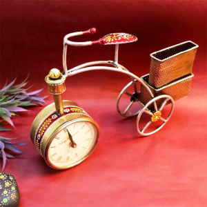 Multicolour Cycle Pen Stand With Clock