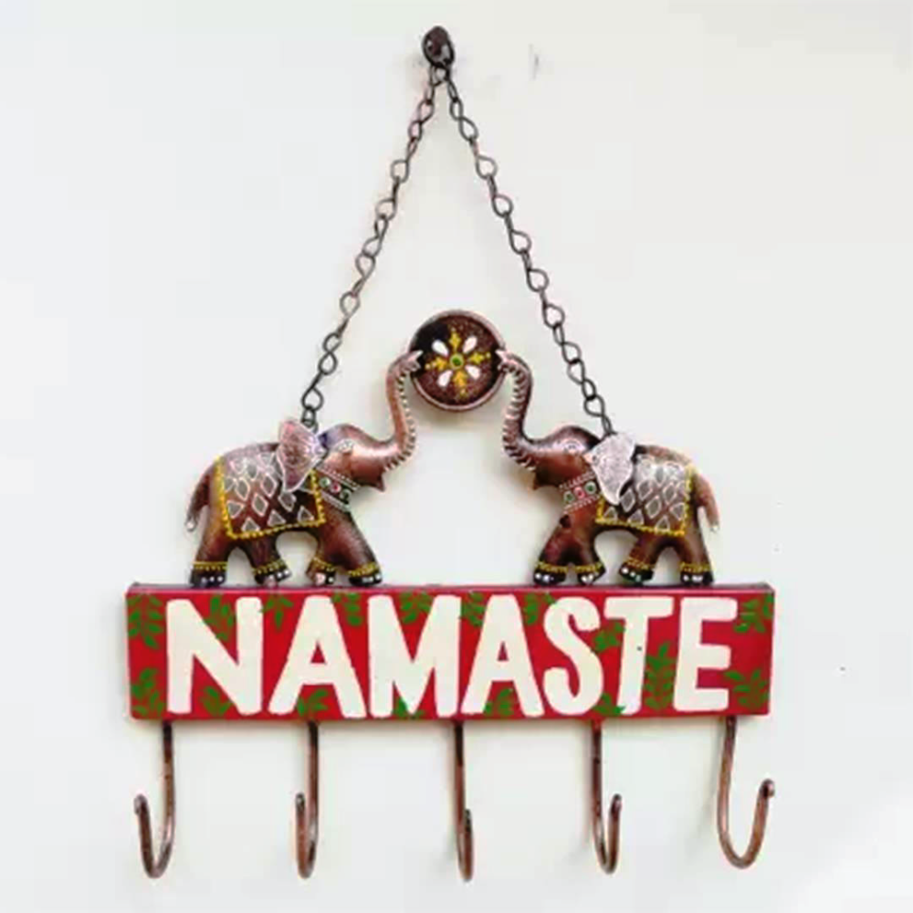Multicolour Elephants Namaste Art With Hooks