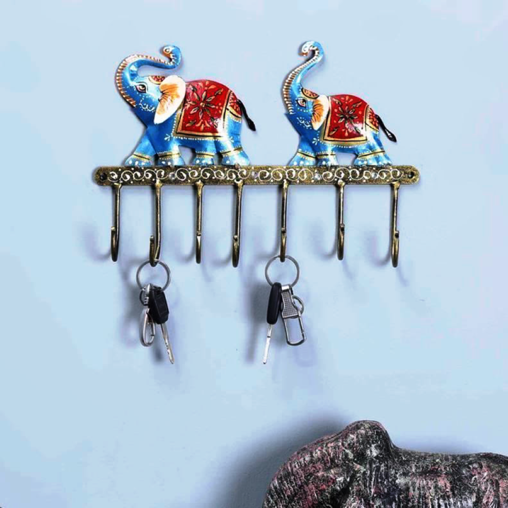 Multicolour Iron Elephant Key Holder