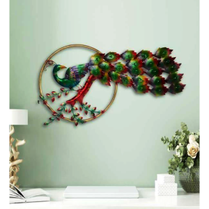 Multicolour Peacock Single Ring Metal Wall Art Décor