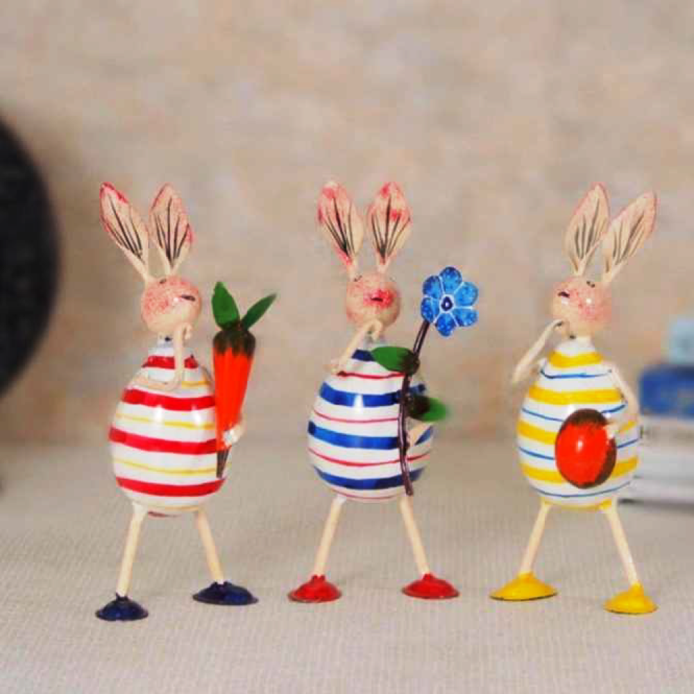 Multicoloured Stripes Rabbits Set Of 3