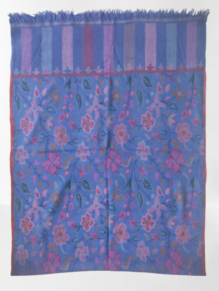 Musky Ink Blue Floral Design Kani Shawl - 1