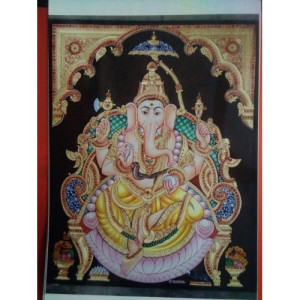 Lord Bappa 16x20 inches Handmade 22 Carat Gold Foil Mysore Traditional Painting