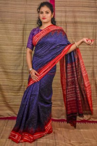 Navy Blue Red Jharana Ikkat Saree