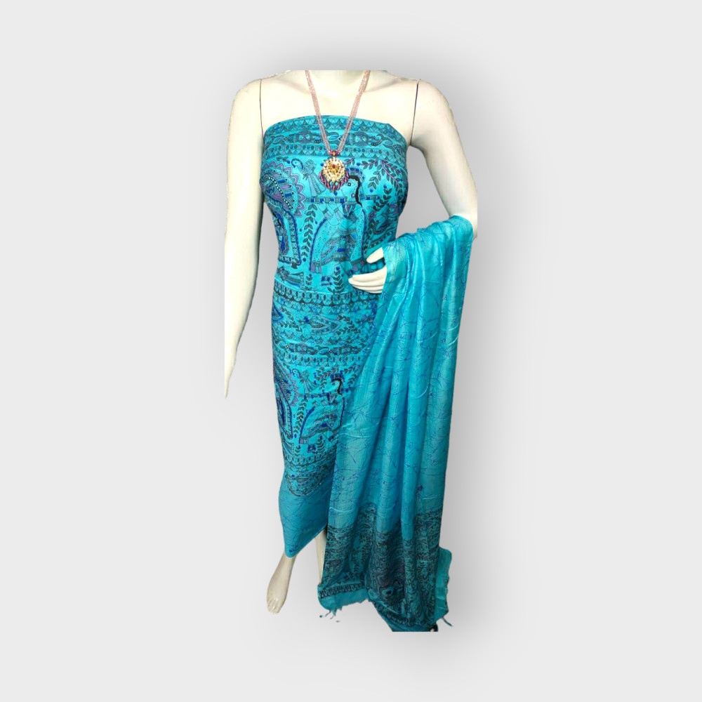 Nawada Handloom Desi Tussar Blue Suit Materials