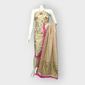 Nawada Handloom Desi Tussar Cream & Pink Suit Materials