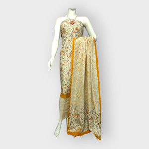 Nawada Handloom Desi Tussar Cream & Yellow Border Suit Materials