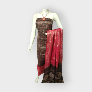 Nawada Handloom Desi Tussar Dark Brown & Pink Suit Materials