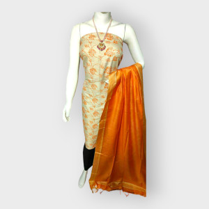 Nawada Handloom Desi Tussar Floral Print Orange Combination Suit Materials