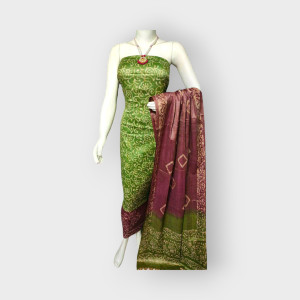 Nawada Handloom Desi Tussar Green & Magenta Suit Materials