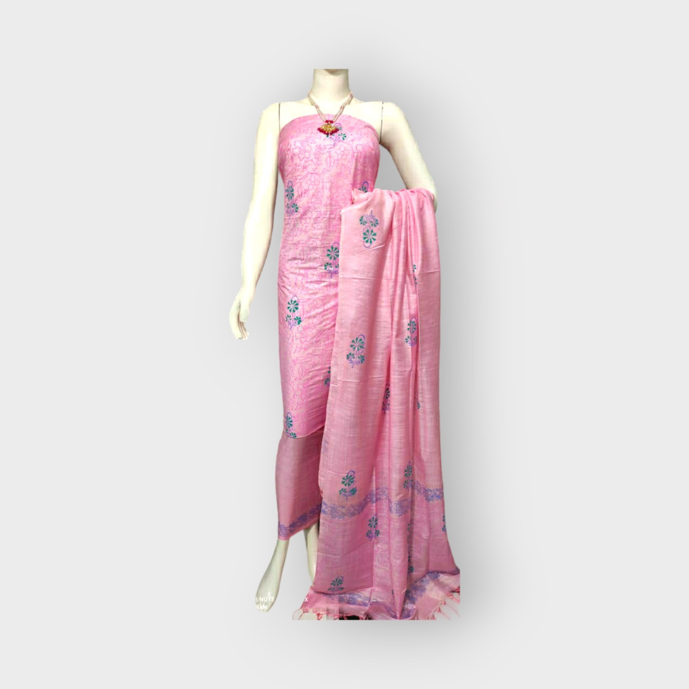 Nawada Handloom Desi Tussar Onion Pink Suit Materials