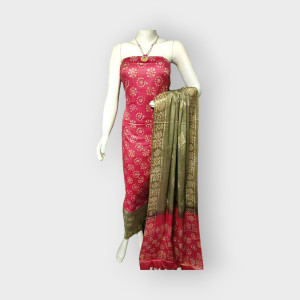 Nawada Handloom Desi Tussar Pink & Grey Suit Materials