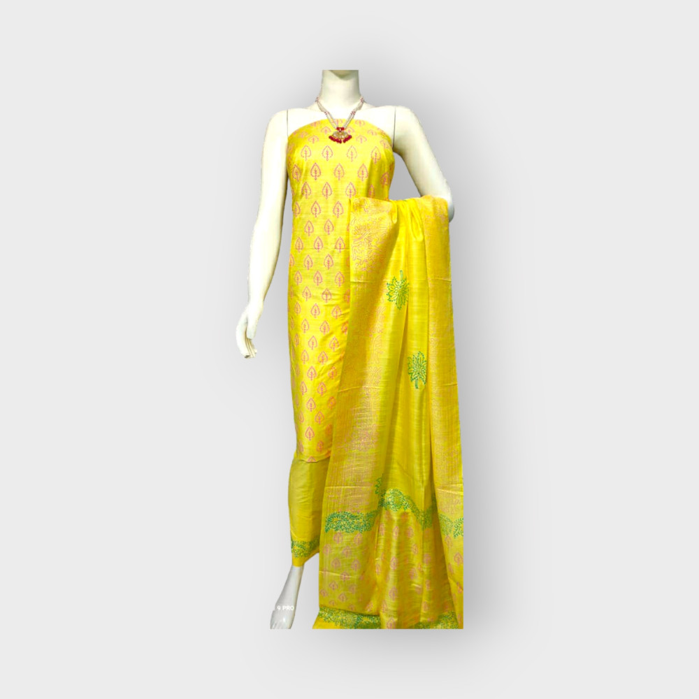 Nawada Handloom Desi Tussar Yellow Suit Materials