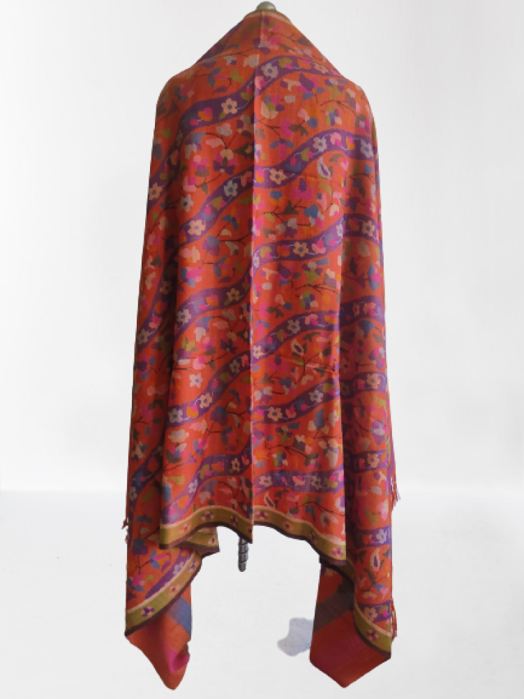 Orange & Purple Floral Prints Kani Shawl - 0