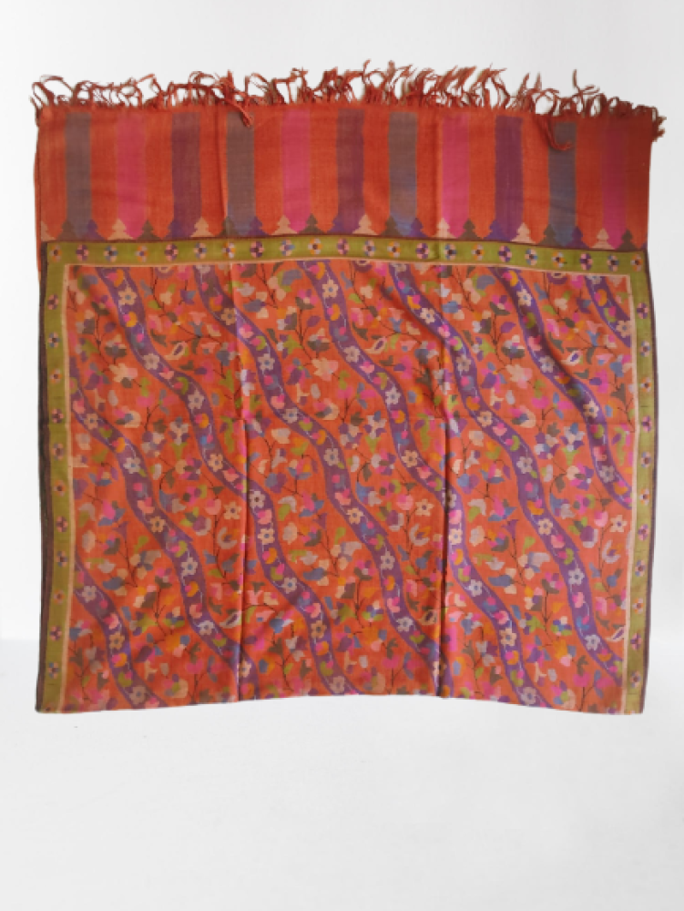 Orange & Purple Floral Prints Kani Shawl - 1