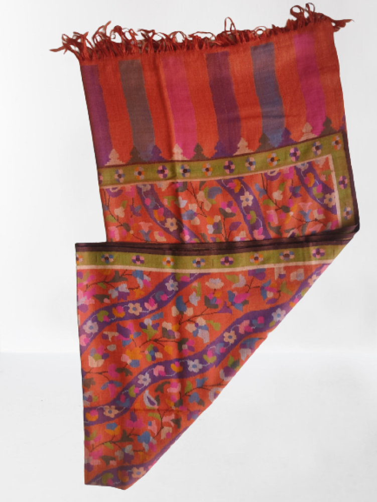 Orange & Purple Floral Prints Kani Shawl - 2