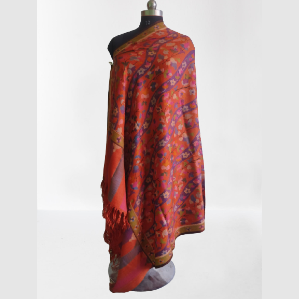 Orange & Purple Floral Prints Kani Shawl