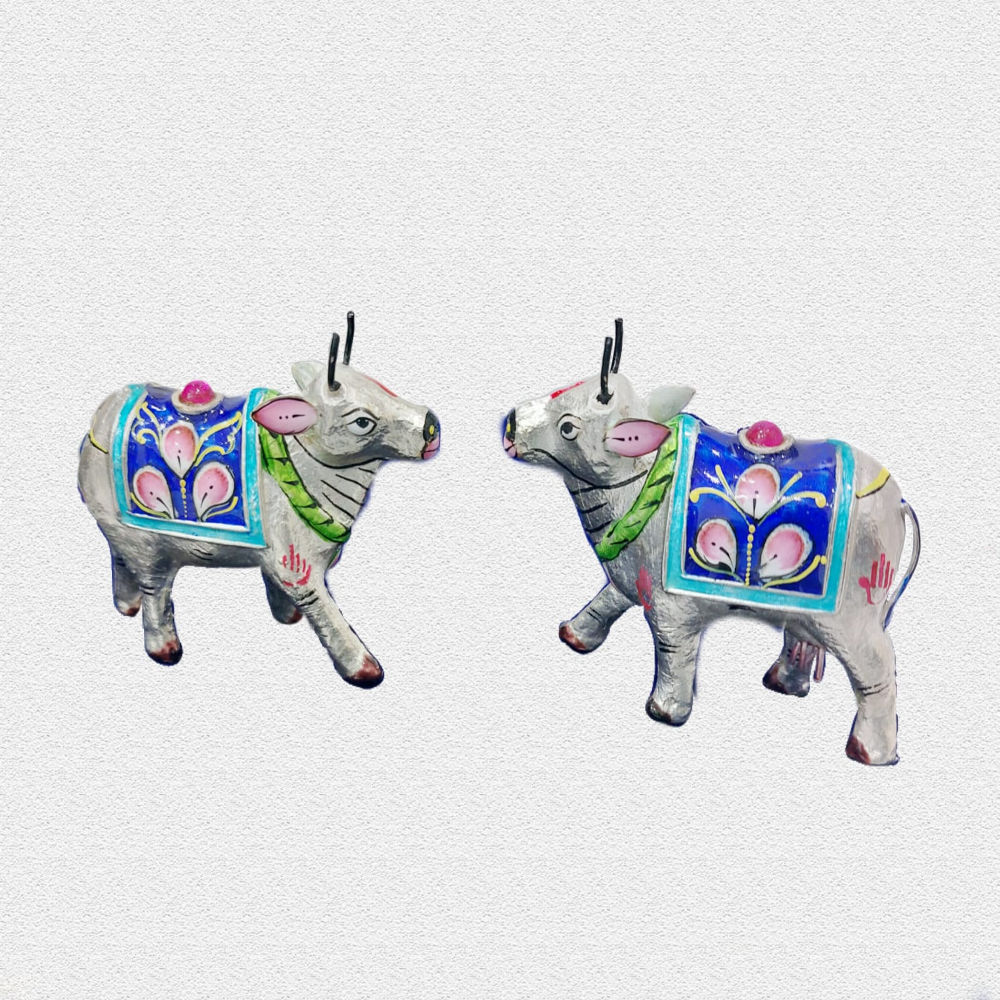 Pair Of Cows Gulabi Meenakari Art - 1