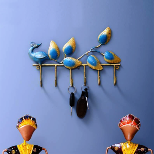 Peacock Key Holder 6 Hook Wall Art