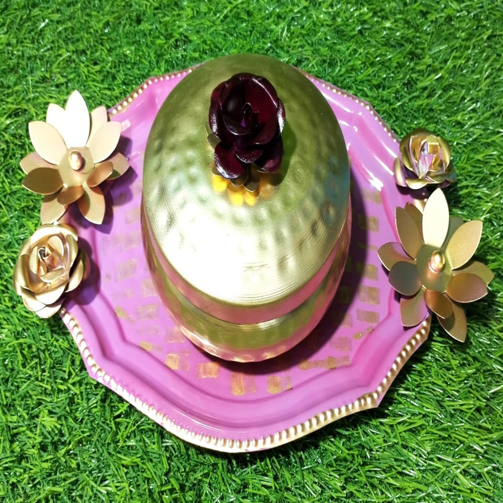 Pink & Gold Sku Tray Box With Thali