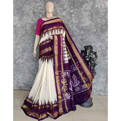 Pochampally Ikat Dark Purple Saree With Heavey Zari Work