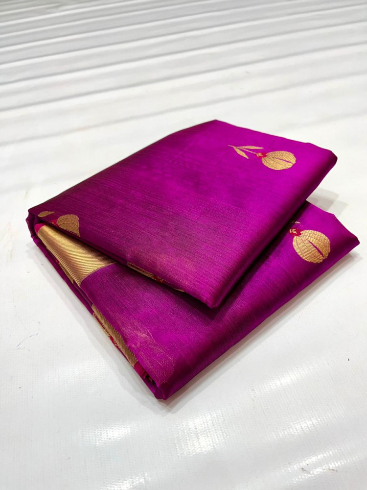 Purple & Gold Butta Chanderi Pattu Saree - 4