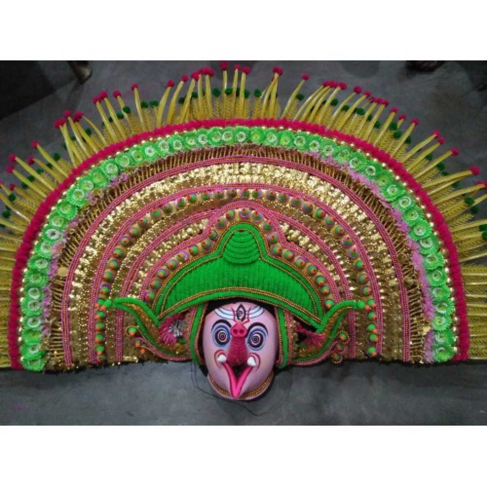Delightful Handmade Green Colour Purulia Chhau Mask For Decoration Purpose - 0