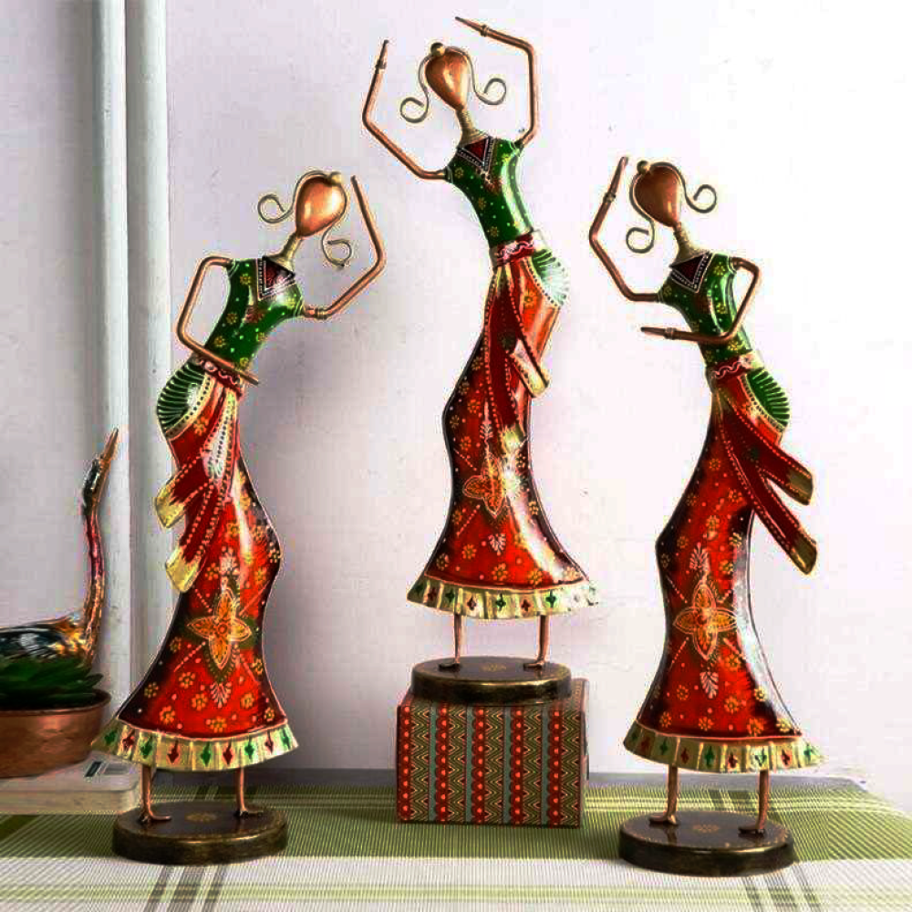 Rajasthani Dancing Ladies Figurine Set Of 3 - 0