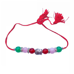 Rakhi Red Pink & Green Beads with Buddha Face