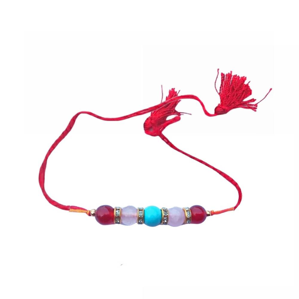 Rakhi with Blue Red & Pink Beads