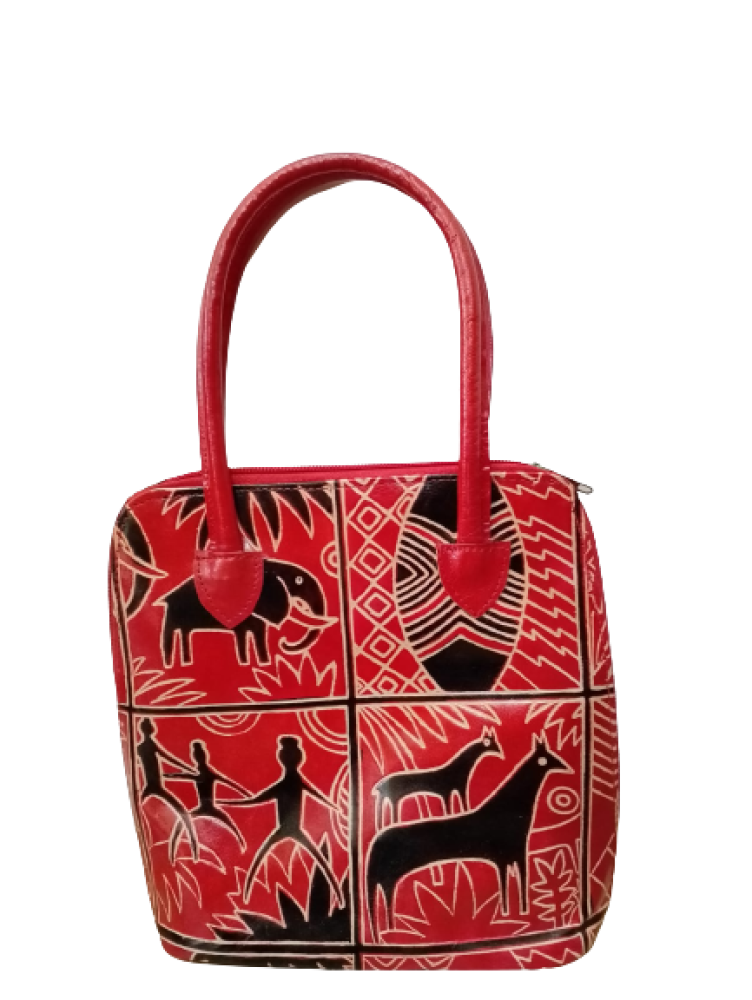 Red Animal Prints Leather Handbag